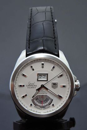 Tag Heuer, 43mm "Grand Carrera GMT Calibe 8" Ref.WAV510.PC6225 auto Big-date Chronometer in Steel
