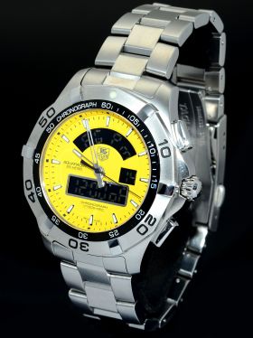 Tag Heuer 43mm AquaRacer 2000 Chronotimer Ref.CAF1011.BA0821 yellow dial in Steel