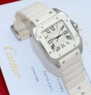 Cartier "Santos 100" Medium model automatic Ref.W20122U2 in Steel & white Rubber
