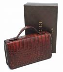 Gucci Crocodile travel document case in dark brown leather Style# 269883 EU2N2208