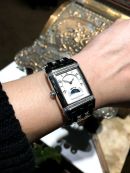 Jaeger LeCoultre, lady's "Reverso Grand Sport GMT" double faces Ref.Q2968120 Day-night in Steel with Diamonds