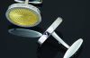 Bulgari made in Italy Oval Cuff Links with yellow lacquer on palladium plated 925 Silver 