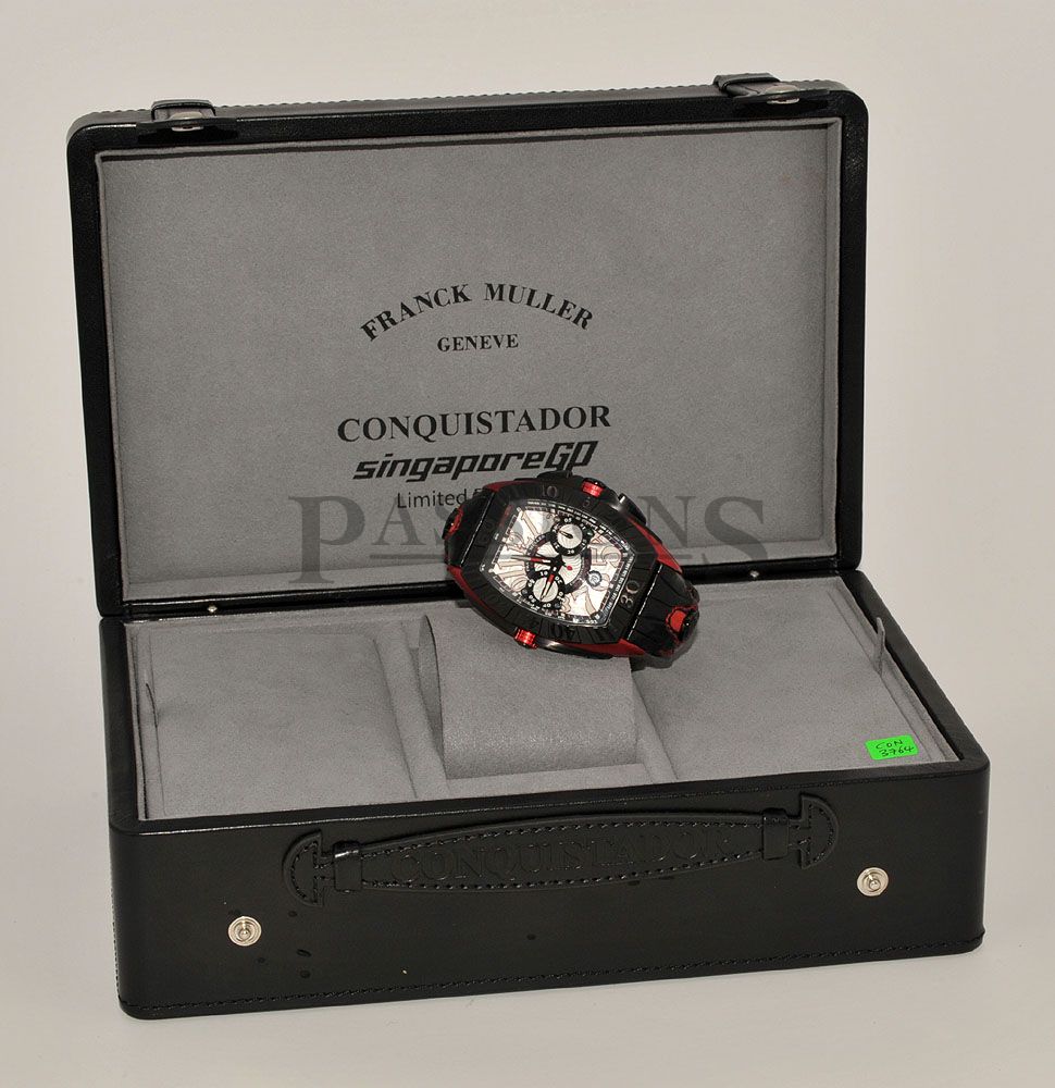 Franck Muller Conquistador Chronograph 2009 Singapore F1 Limited Edition of 80pcs Ref.9900 CC GP in anodized PVD steel Passions Watch Exchange Singapore s Premier Pre owned Watch Dealer