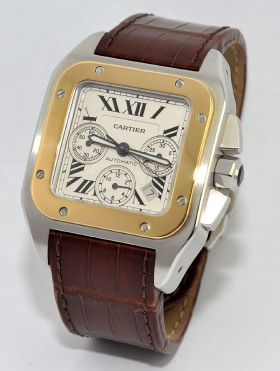 Cartier "Santos 100" Chronograph automatic in 18KYG & Steel