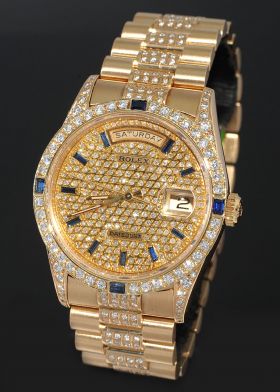 Rolex, 36mm Oyster Perpetual Day-Date "President" Chronometer Ref.18238 in 18KYG with Diamonds & Sapphires