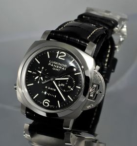 Panerai, "Luminor 1950 8 Days Chrono Monopulsante GMT" Pam275 in Steel