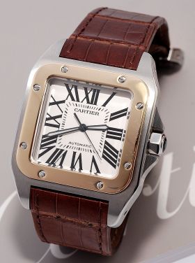 Cartier, 38mm "Tank Santos 100" auto Ref.W20072X7 in Halfgold