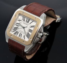 Cartier "Tank Santos 100" in Halfgold