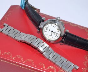 2000+ Cartier, 35mm medium model "Pasha C" 2324 automatic date in Steel+Box