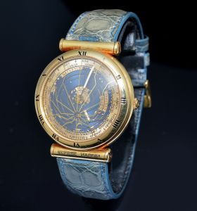 C.1990s Rare Ulysse Nardin 40mm Planetarium Copernicus Ref.831-22 Blue dial automatic in 18KYG. B&P