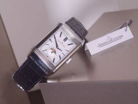 2017 Jaeger-LeCoultre, 30x50mm Reverso Duoface Tribute Moon Q3958420 1000hrs tested manual winding in Steel. B&P