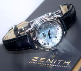 2010 Zenith, 37.5mm "Chronomaster El Primero Moonphase" Chronograph Calendar Ref.03-1230-410 Dark Pearl dial in Steel. B&P