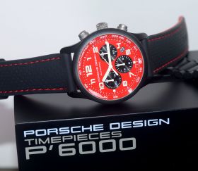 2010 Porsche Design 42mm P6612 Chronograph automatic date Red dial in Black PVD Aluminium Titanium. Box