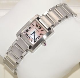 Cartier, "Ladys Tank Francaise" with pearl dial in Steel