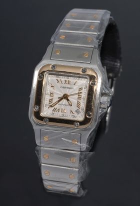 Cartier Lady "Santos Galbee" automatic+date in Steel & 18KYG