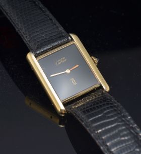 C.1980s Cartier mid-size "Tank Must de Cartier Vermeil" mechanical manual winding watch in 925 Silver case & Yellow Gold plated