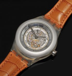 Swatch, 43mm "Diaphane One" carrousel tourbillon in plastic & aluminium with diamond