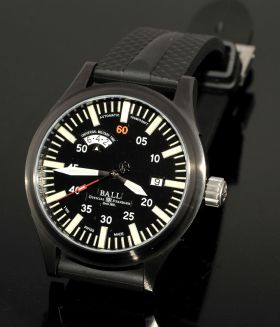 Ball Watch Co, 43mm "Fireman Night Train" Universal Military Time, date in black DLC steel