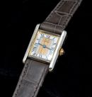 C.1980s Cartier Lady's "Tank Must de Cartier Vermeil" Trinity dial quartz watch in 925 Silver case & Yellow Gold plated