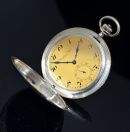 C.1921 IWC, Hunter cased pocket watch with gold gilt Cal.74 movement in Silver case and Niello croco leather texture