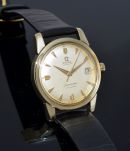 C.1958 Omega, 34.5mm Seamaster Calendar 2849SC automatic Cal.503 in 3pc 14KYG case & orig strap